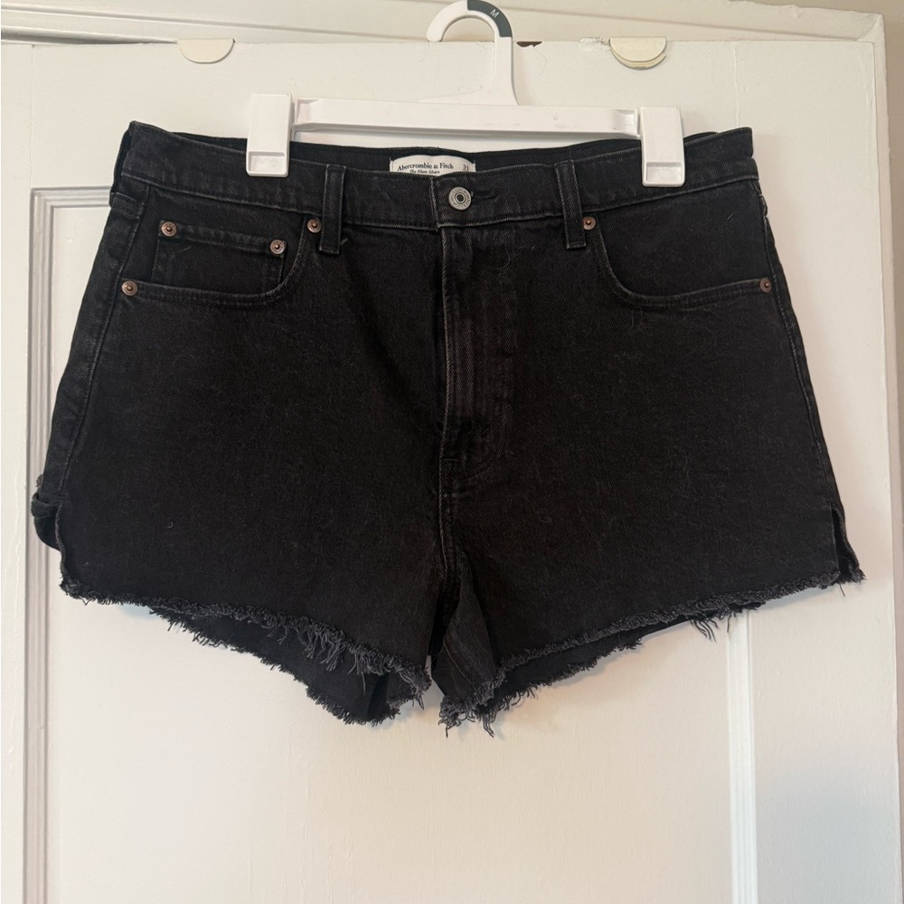 Abercrombie & Fitch Black Frayed High-Rise Denim Shorts